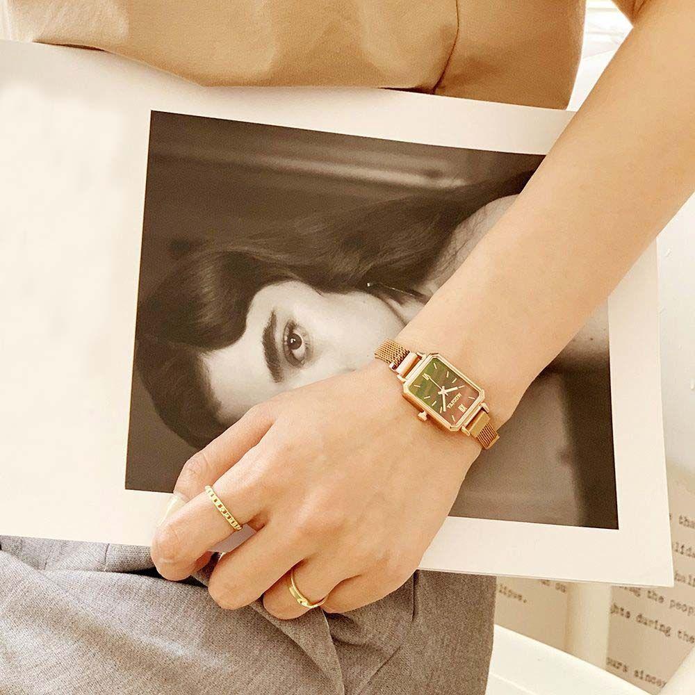 Đồng Hồ Đeo Tay Mặt Vuông Nhỏ Phong Cách Cổ Điển|Đồng Hồ Kim Loại Cho Nữ