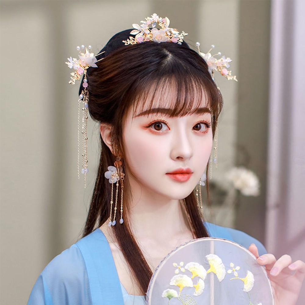 Bộ trâm cài tóc + bông tai thiết kế phong cách sang trọng thời trang cho nữ