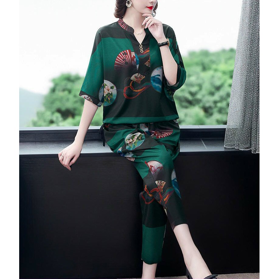 Set bộ lụa trung niên họa tiết siêu sang - Mua set bộ lụa nhập đẹp