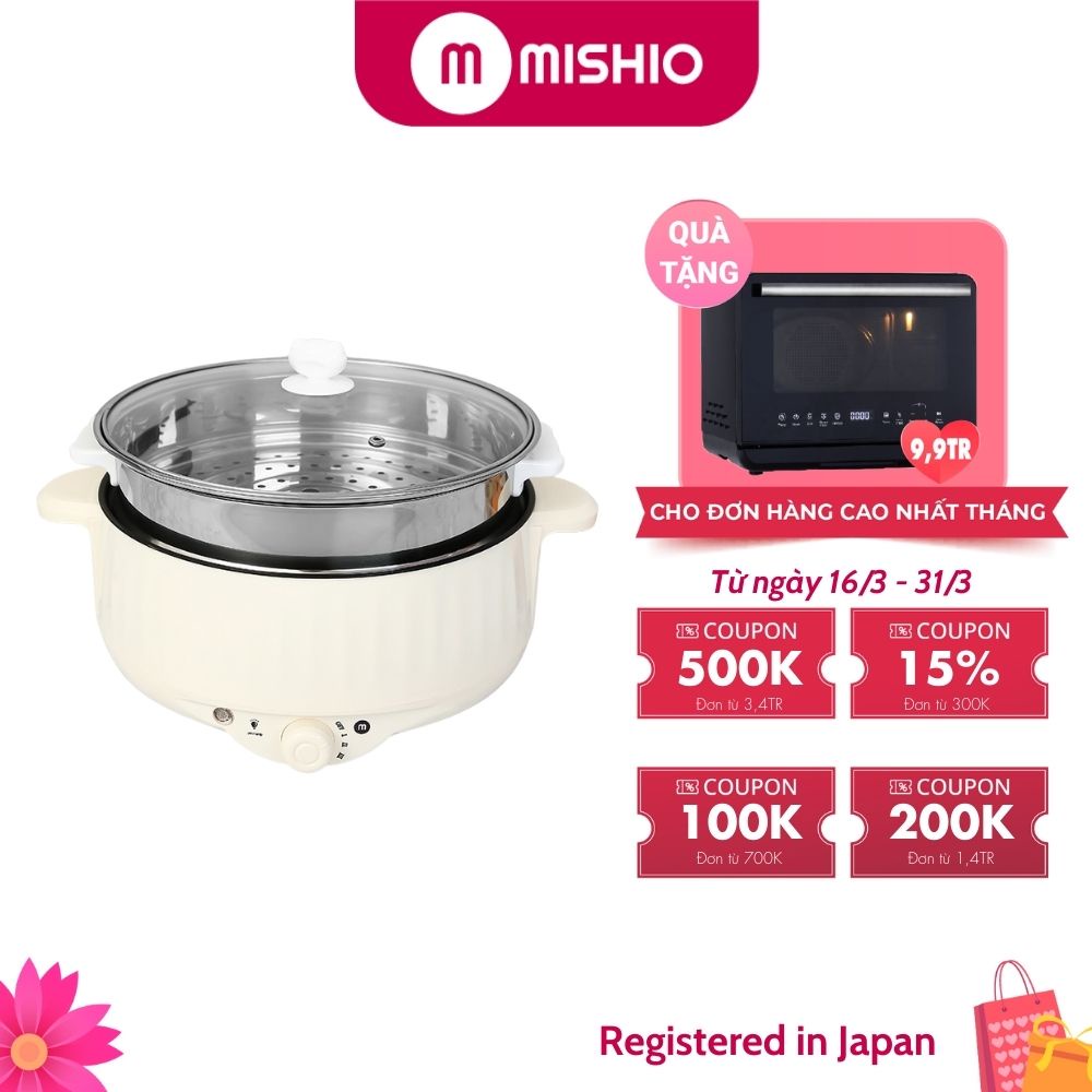 Nồi lẩu điện 3.7L Mishio MK275 kèm xửng hấp inox