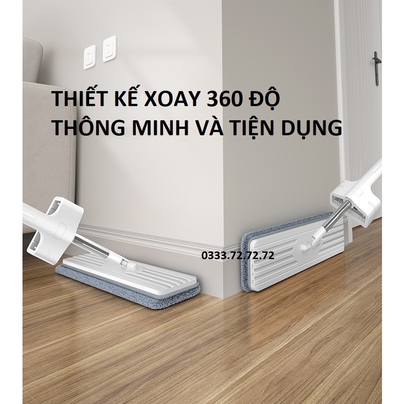 Tặng 1 khăn lau thay thế - Cây Lau Nhà Tự Vắt Thông Minh, Chổi Lau Nhà Tự Vắt 360 Độ Bộ Lau Nhà