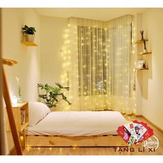 Đèn Rèm 3x2m 16 Dây Thả, Đèn Led Rèm Mưa Màu Vàng Ấm Trang Trí Background