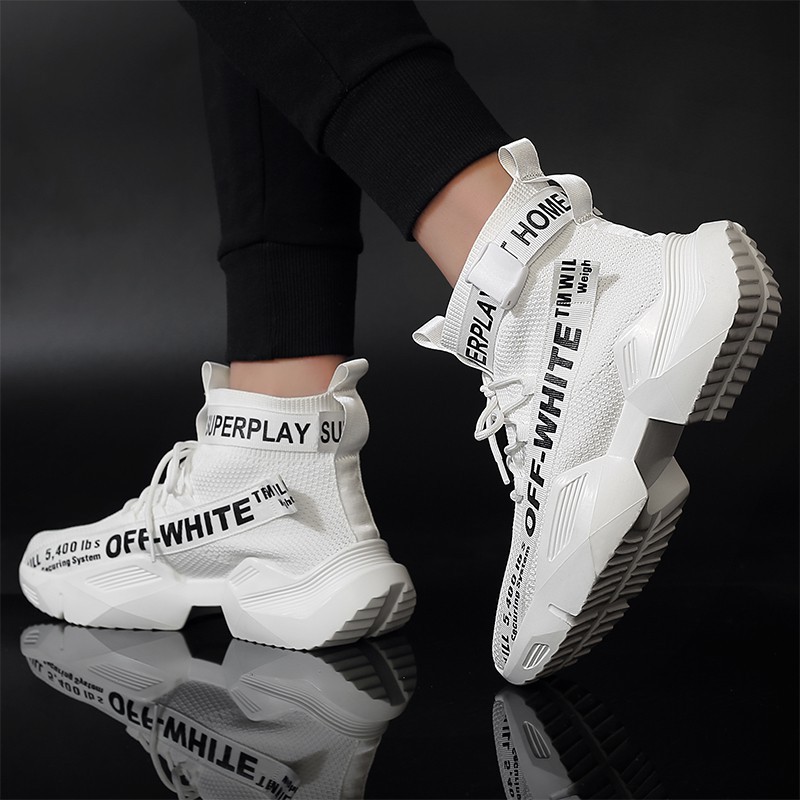 Off White Giày Thể Thao Cổ Cao Phối Lưới Thoáng Khí Thời Trang Cho Nam Mềm | BigBuy360 - bigbuy360.vn