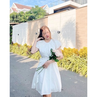 ĐẦM TRẮNG CỔ TRÒN HỞ EO