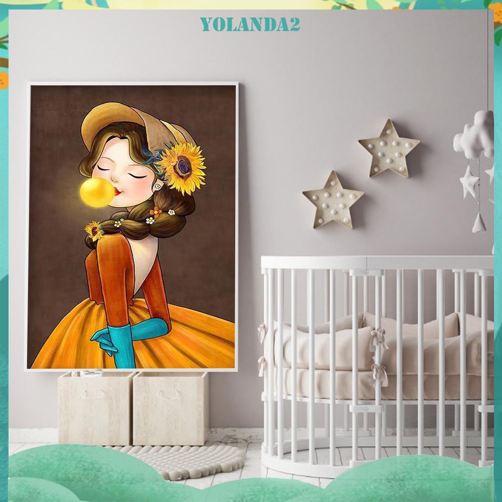 Tranh thêu hình cô gái và hoa hướng dương xinh xắn