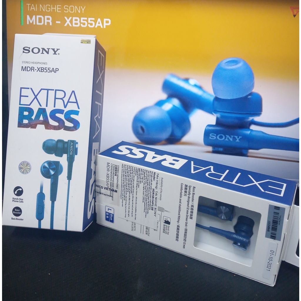 Tai nghe In-ear SONY EXTRA BASS™ MDR-XB55AP, MÀU XANH BLUE-CHÍNH HÃNG SONY VIỆT NAM, NEW NGUYÊN SEAL