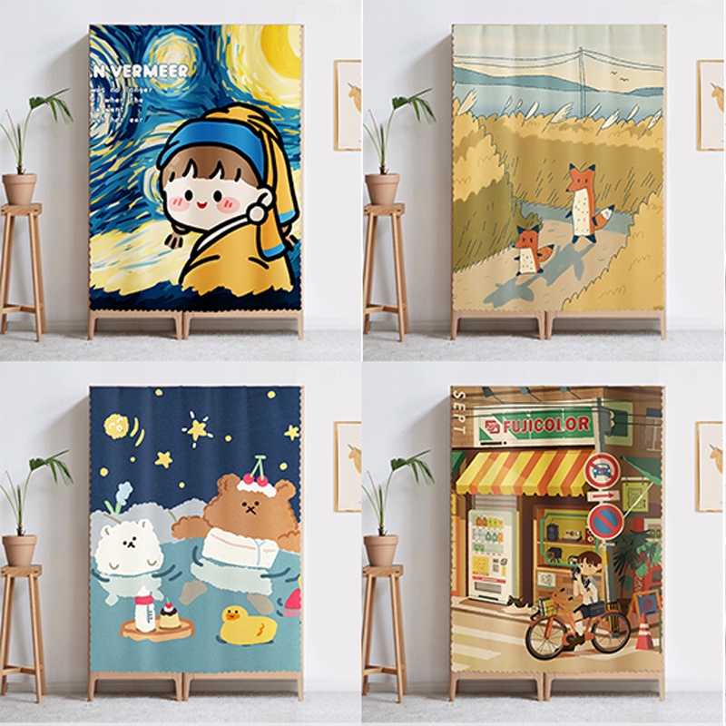 New Door Curtain Home Punch-Free Partition Curtain To Block Curtain Cloth Curtain Cabinet Windproof And Dustproof Bedroom Half Curta