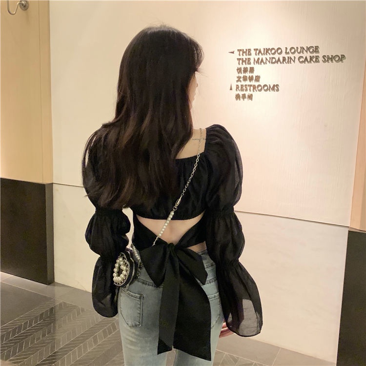 Áo Sơ Mi chiffon Tay Phồng Hở Lưng Thắt Nơ Thời Trang Hàn Quốc Gợi Cảm Dành Cho Bạn Nữ NZ-CS-23