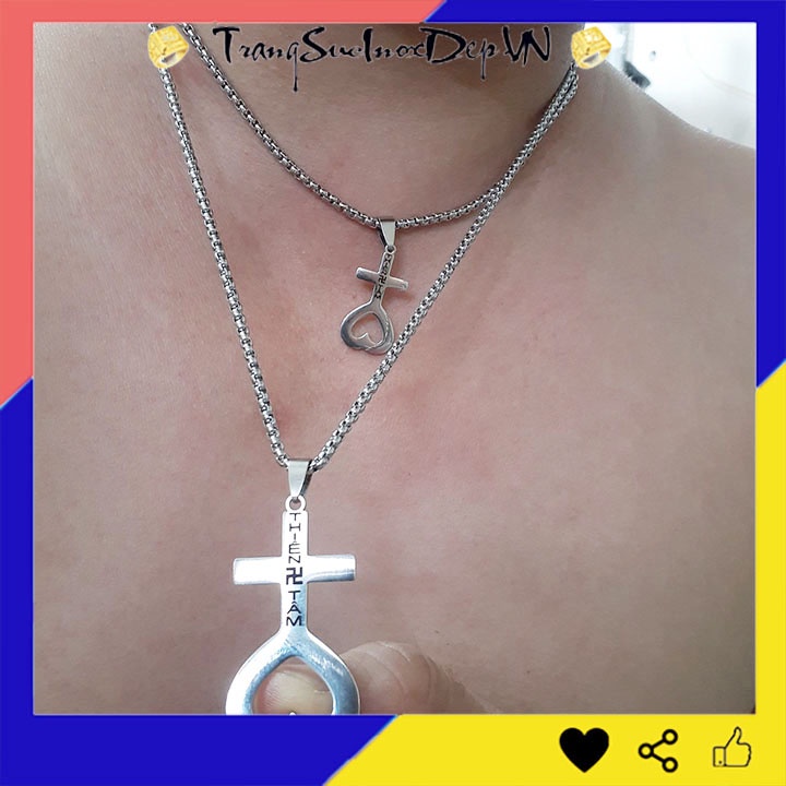 Dây chuyền inox thiên tâm 2 tầng sáng đẹp, không đen đem lại bình an may mắn cho người đeo - Có size nam và size nữ