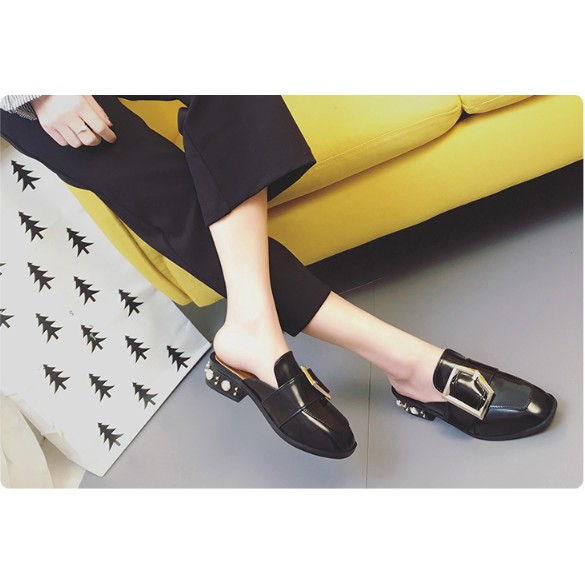 Sục Nữ Gót Hột Ngọc Da Bóng A2 Siêu hot 2019 Tag chéo cài khuy đế 3cm