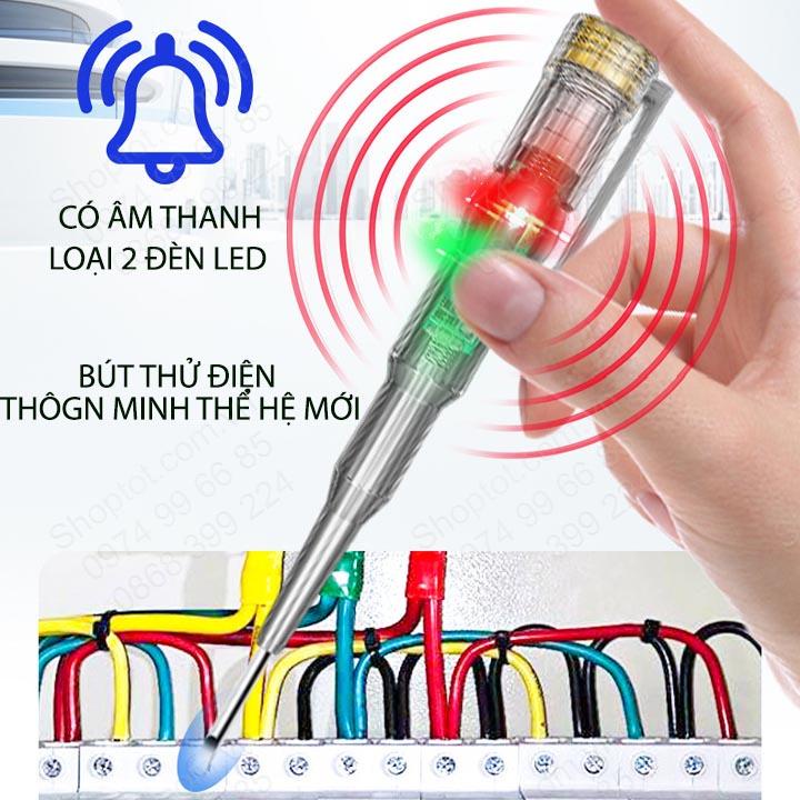 Bút thử điện thông minh thế hệ mới, loại 2 đèn LED và có âm thanh cảnh báo, kiểm tra dây điện đứt ngầm, đo thông mạch