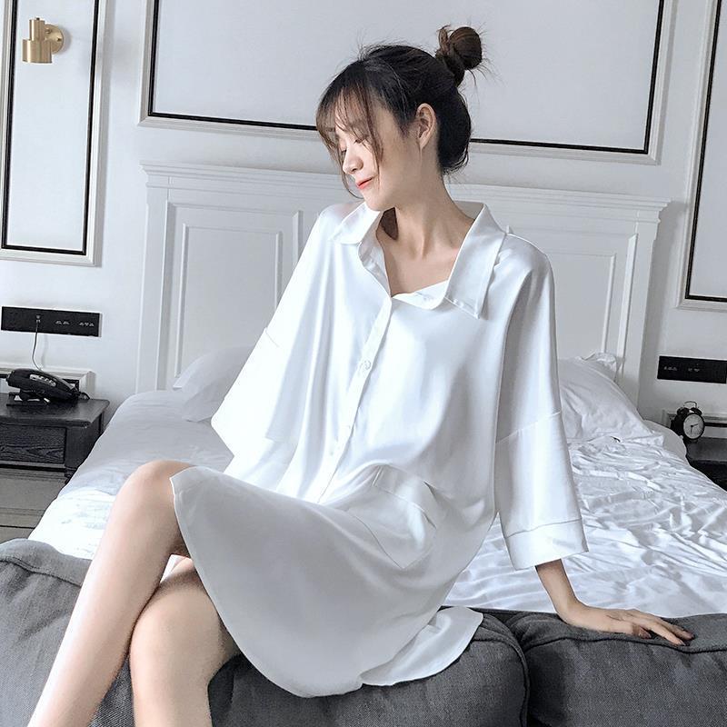 Women's Pajamas Spring And Autumn Ice Silk2021New Year Fashion Style Explosive Red Wear Outer Loose Shirt And Summer Skirt