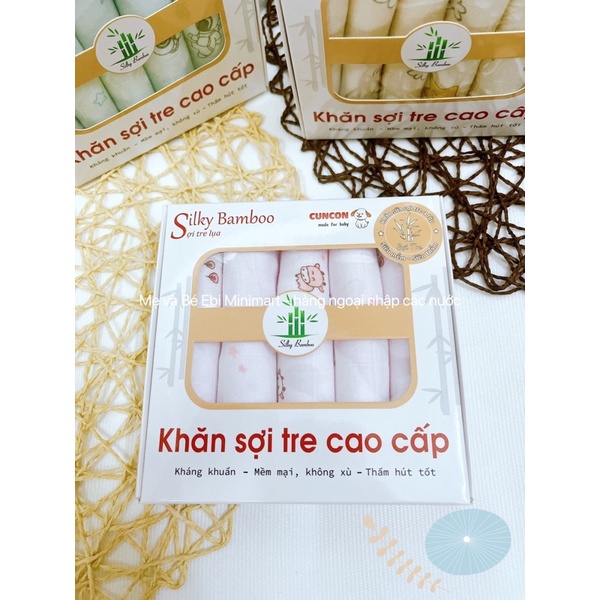 Hộp 5 khăn sữa sợi tre in hình 4 lớp kích thước 27 x 27cm hiệu Cún Con - Khăn xô cho bé chất liệu mềm mịn cao cấp