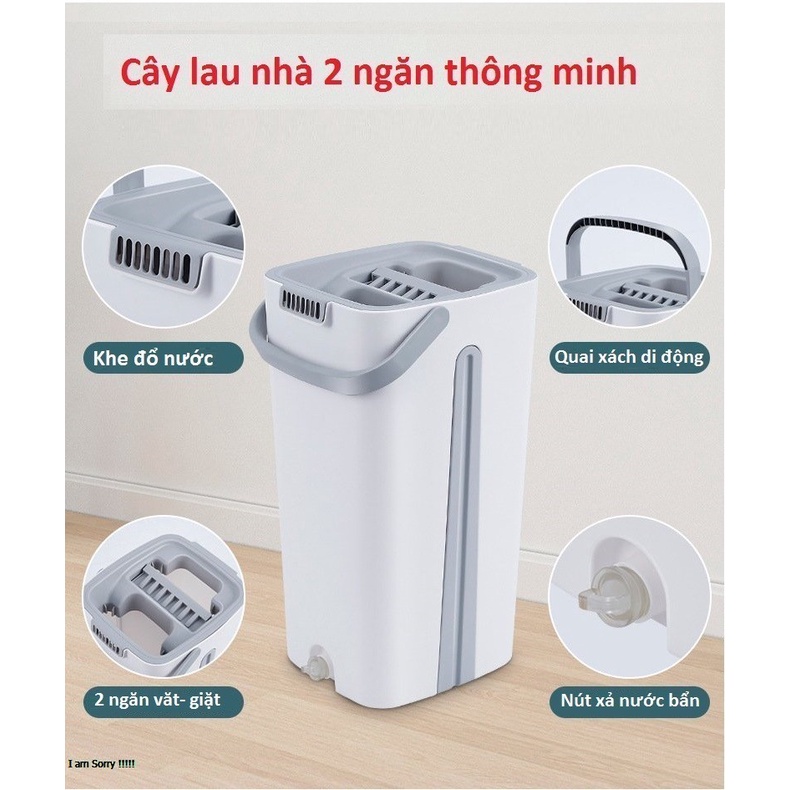 Cây lau nhà tự vắt thông minh xoay 360 độ -luồn sâu mọi ngóc nghách kèm 2 bông lau