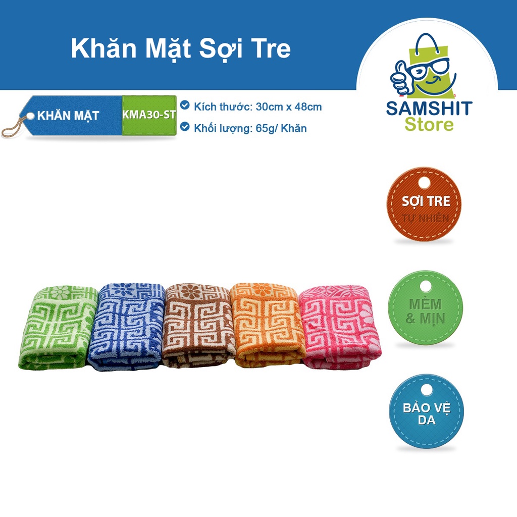 Khăn Mặt Sợi Tre Bamboo Tự Nhiên 30x48cm Bông Mềm, Thấm Hút Tốt, Bền Đẹp, Kháng Khuẩn Cao Hoa Văn Trang Nhã