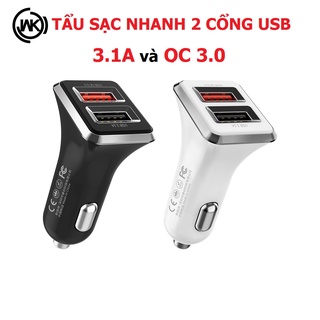 Tẩu sạc nhanh chính hãng trong ô tô cổng WK C19 18W Hai cổng ra chân USB – bảo hành 6 tháng