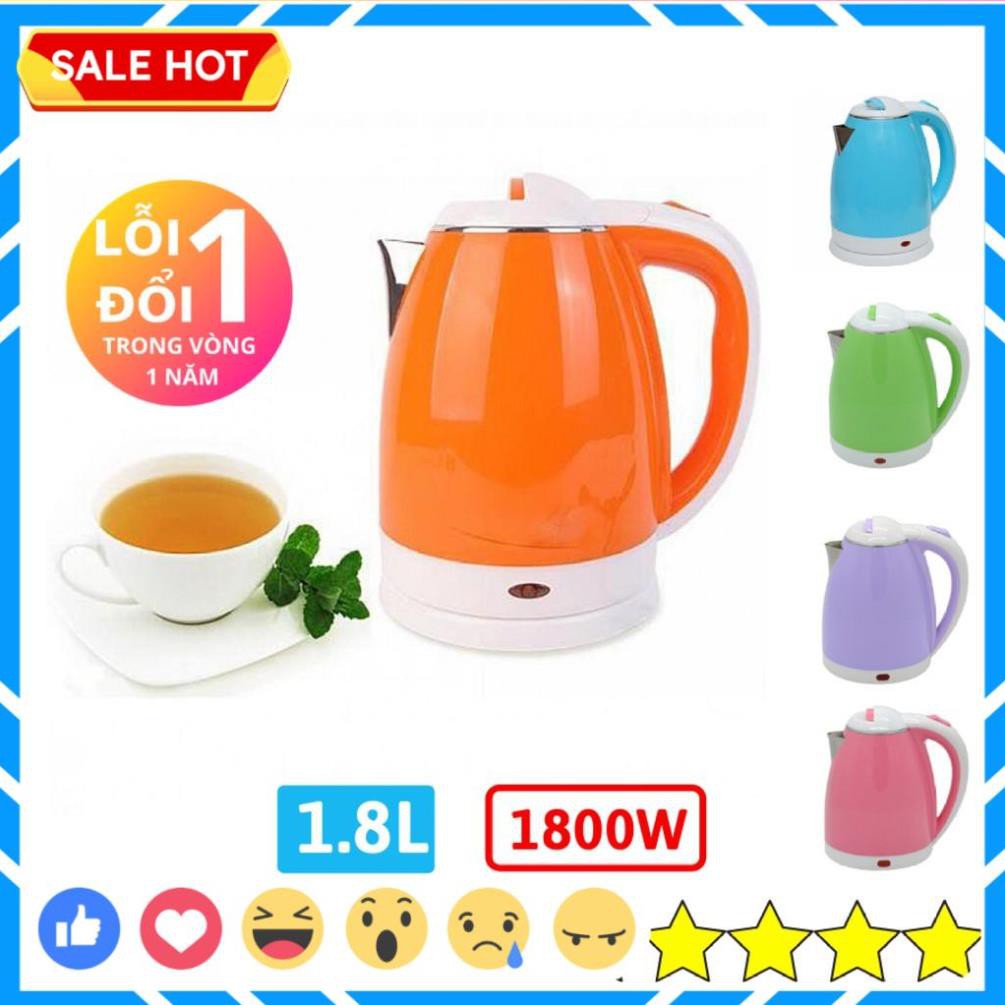 Ấm Siêu Tốc Đun Nước Electric Kettle  Dung Tích 1.8 Lít Loại 2 Lớp Màu, Bảo Hành 6 Tháng Lỗi Đổi Mới