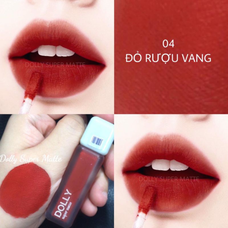 <Đỏ Rượu Vang>Son Dolly super matte màu Đỏ Rượu Vang-màu hót