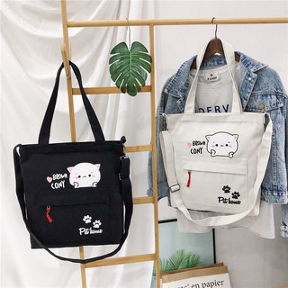 Túi Tote vải bố đeo vai kẹp nách mèo cony dễ thương đẹp đi học giá rẻ túi vải