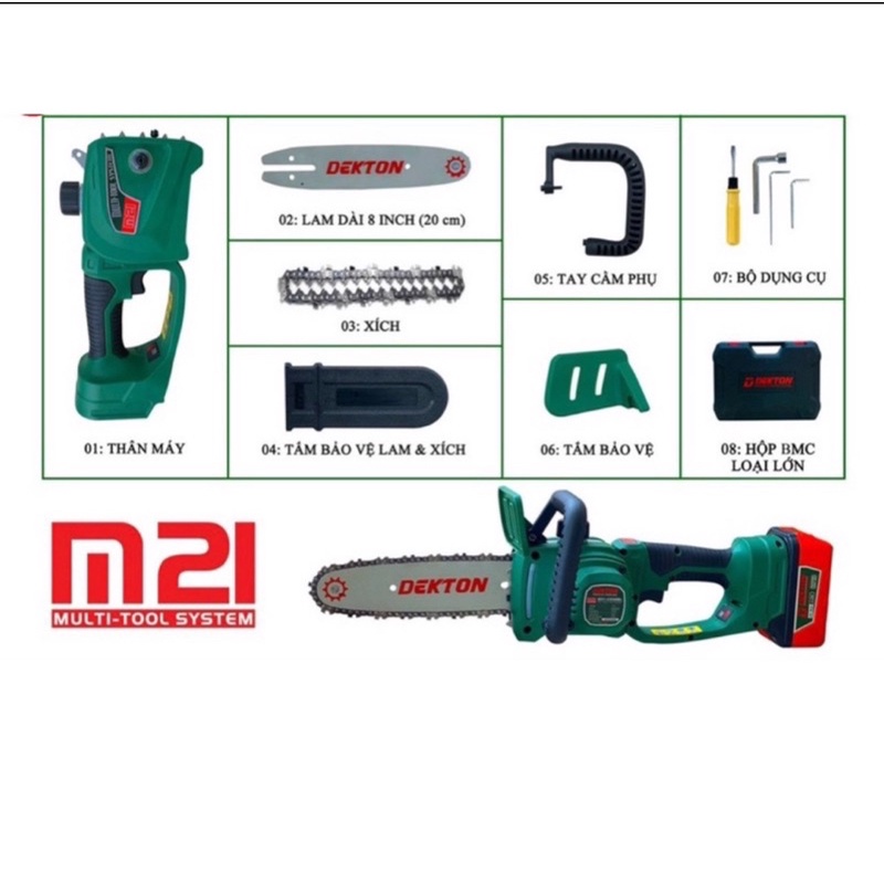 Máy Cưa Xích Pin Dekton Lam 8IN Motor Brushless - Bình Dầu Dung Tích 70Ml