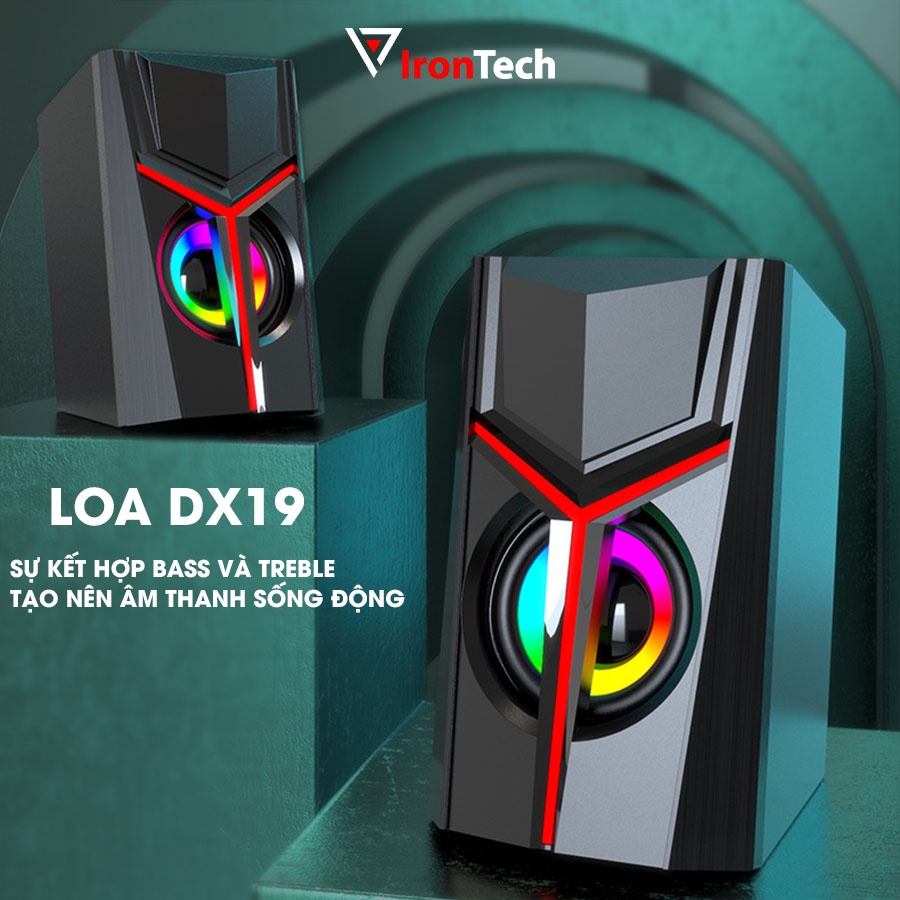 Loa máy vi tính gaming IronTech Bonks DX19 LED RGB đổi màu super bass toàn dải tương thích laptop pc điện thoại tv