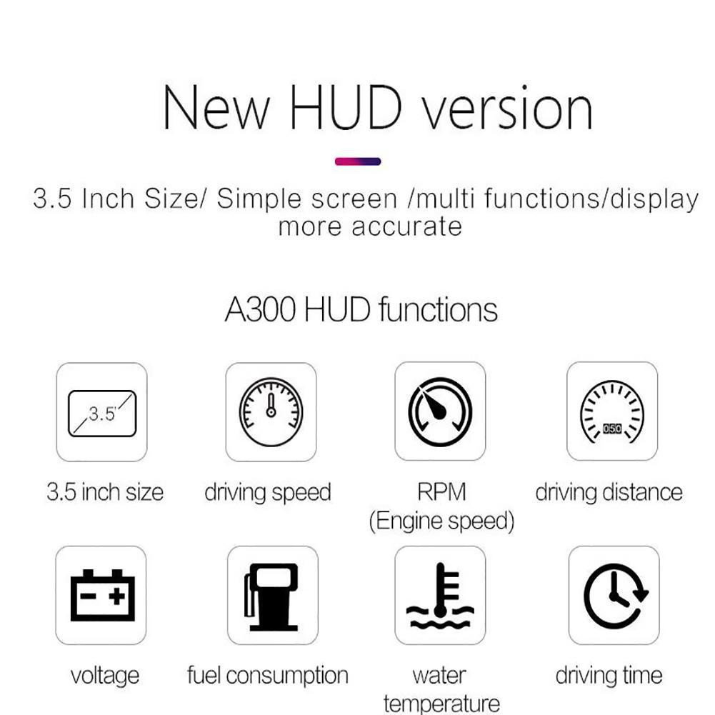 HUD A300 Car Head Up Display GPS Speeding Warning Windshield Fuel Consumption