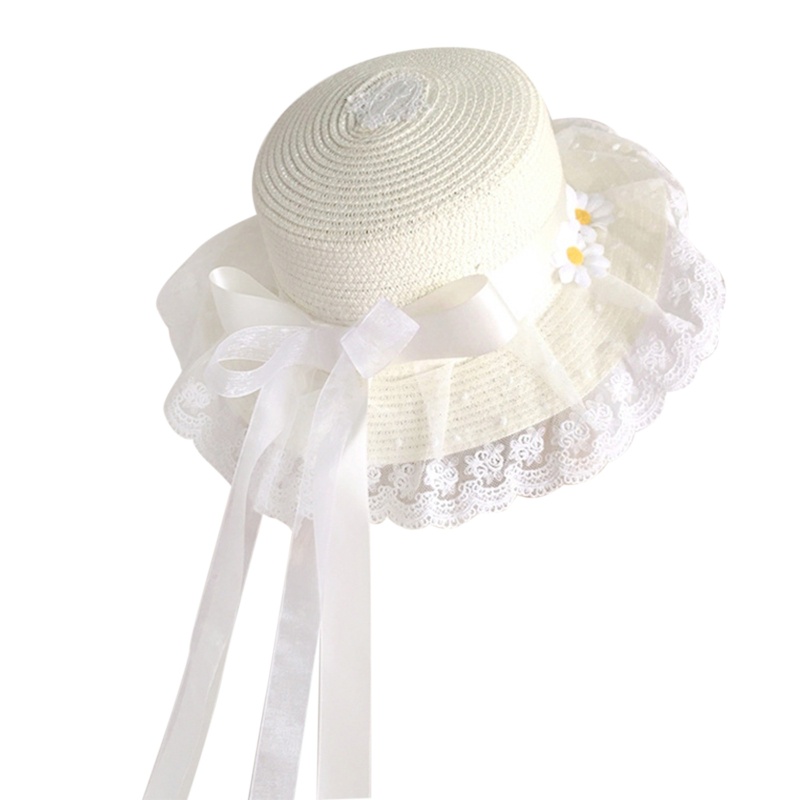Nón Cói Rộng Vành Phối Ruy Băng Ren Thắt Nơ Phong Cách Lolita Cổ Điển