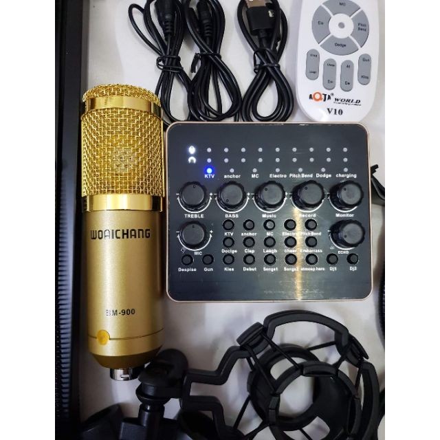 Bộ combo mic livestream BM900 + V10 + Chân kẹp + Màng lọc âm - CB02