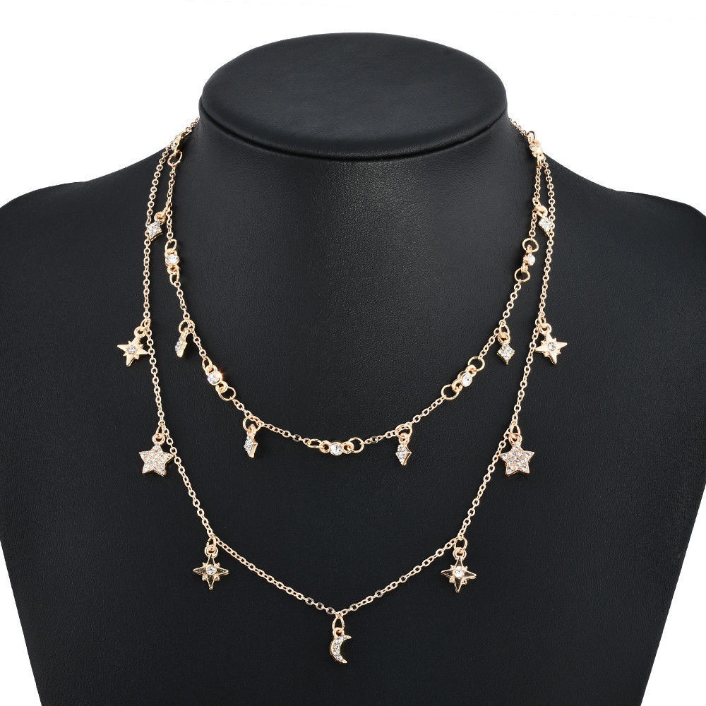 NEW  Multilayer Choker Necklace Star Moon Chain Gold Women Fashion Summer Jewelry