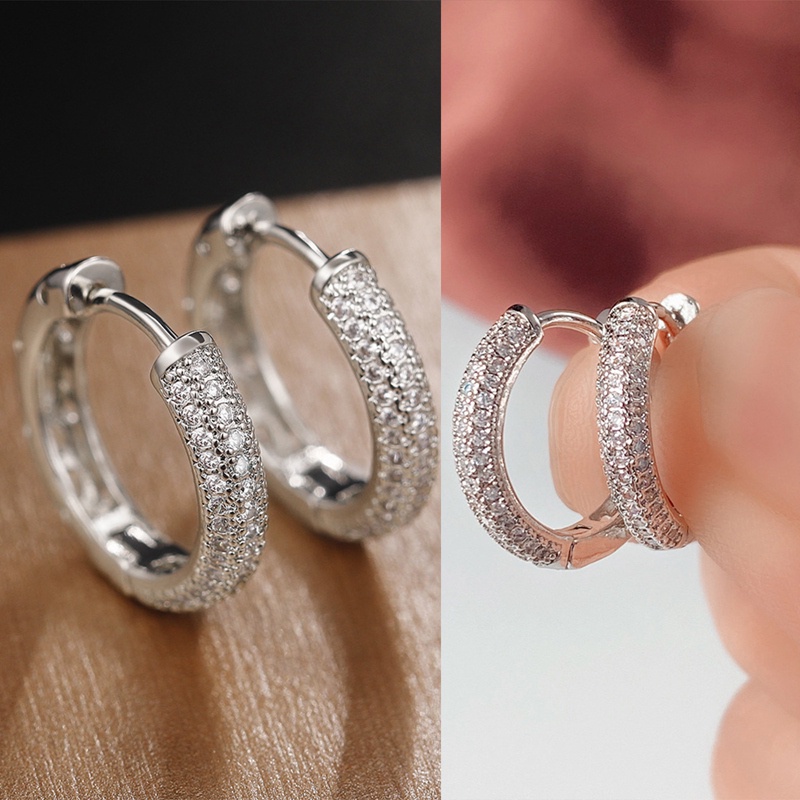 Khuyên Tai Tròn Mạ Bạc Đính Đá CZ Cổ Điển Cho Nam Và Nữ