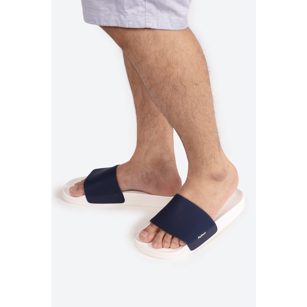 Dép nam nữ quai ngang slipper Pathon quai PVC và đế PU trắng quai xanh đen Mẫu SD29