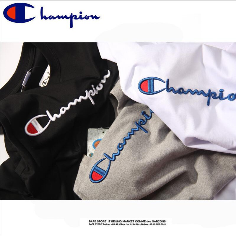 Áo thun cotton ngắn tay thêu chữ Champion cho nam nữ | BigBuy360 - bigbuy360.vn