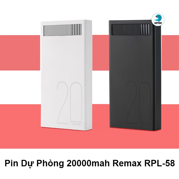 [Mã 159ELSALE hoàn 7% đơn 300K] Pin Dự Phòng 20000mah Remax RPL-58 (Đen)