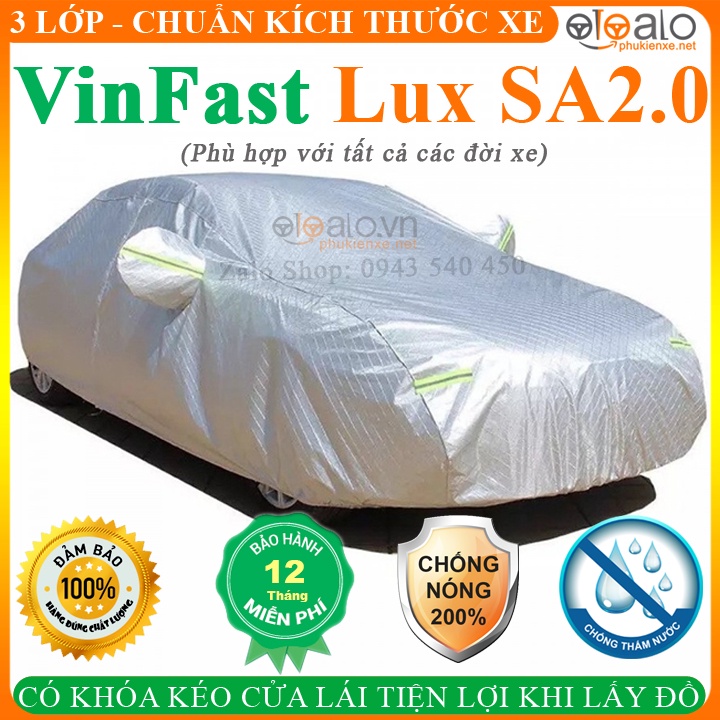 Bạt phủ Xe Ô Tô VinFast Lux SA2.0 CAO CẤP 3 LỚP Chống Nắng Nóng, Chống Cháy, Chống Nước, Chống Chộm Gương - PHUKIENXE