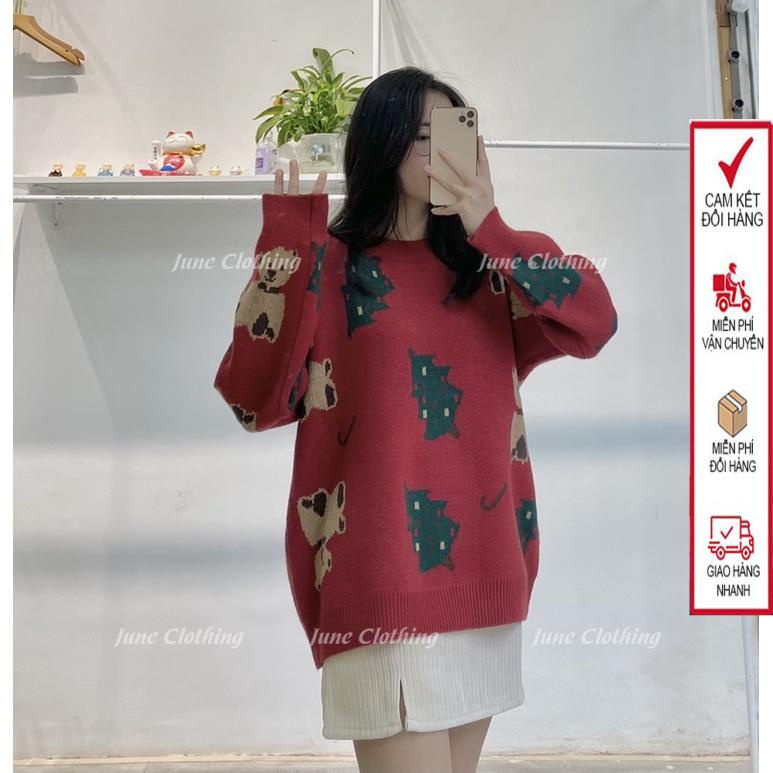 Áo len nữ J886 họa tiết cây thông noel con gấu len mềm mịn siêu xinh | BigBuy360 - bigbuy360.vn