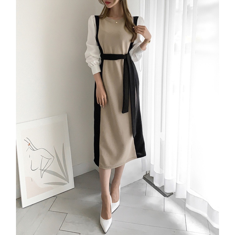 Đầm Sơ Mi Dệt Kim Tay Khóa Cài Phong Cách Retro Mới 45252