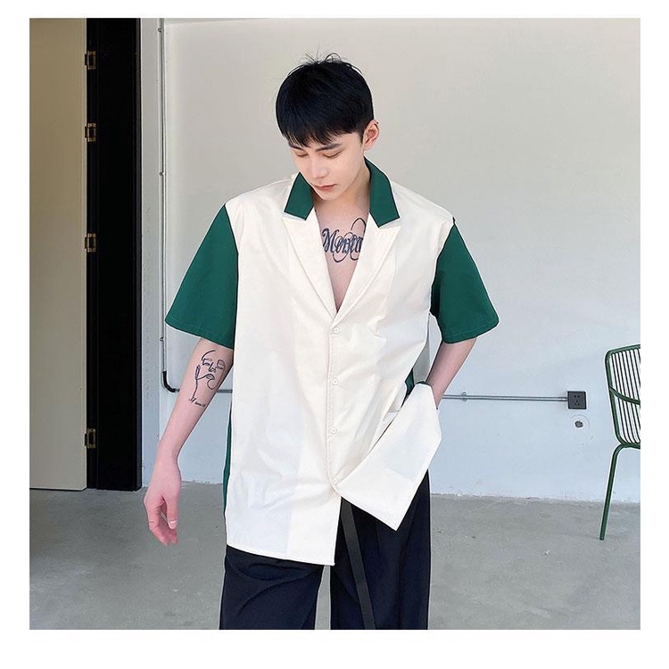 Áo Sơ Mi Nam Tay Ngắn Phối Hai Màu Hot Trend Phong Cách KPOP MST105