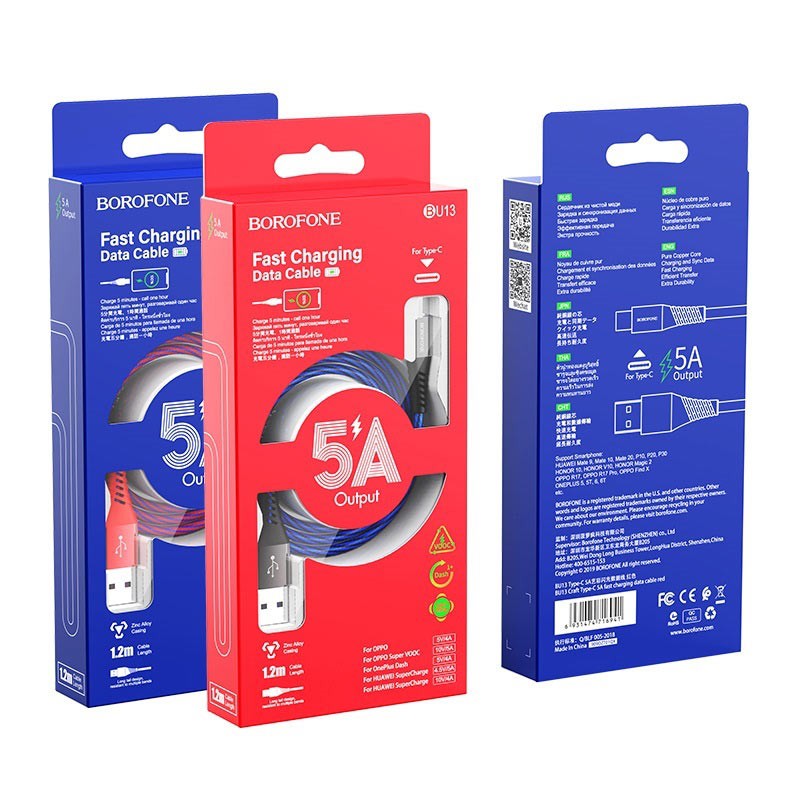 Cáp Sạc Nhanh TYPE C Borofone BU13 5A Hổ Trợ Sạc Nhanh VOOC OPPO - BH 6 Tháng 1 Đổi 1 (MÀU SẮC NGẪU NHIÊN)
