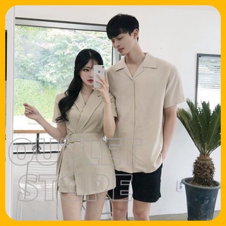 Đồ đôi nam nữ đẹp đi tiệc, đi chơi,đi biển, chụp hình cưới: gồm áo sơ mi nam và jumpsuit nữ