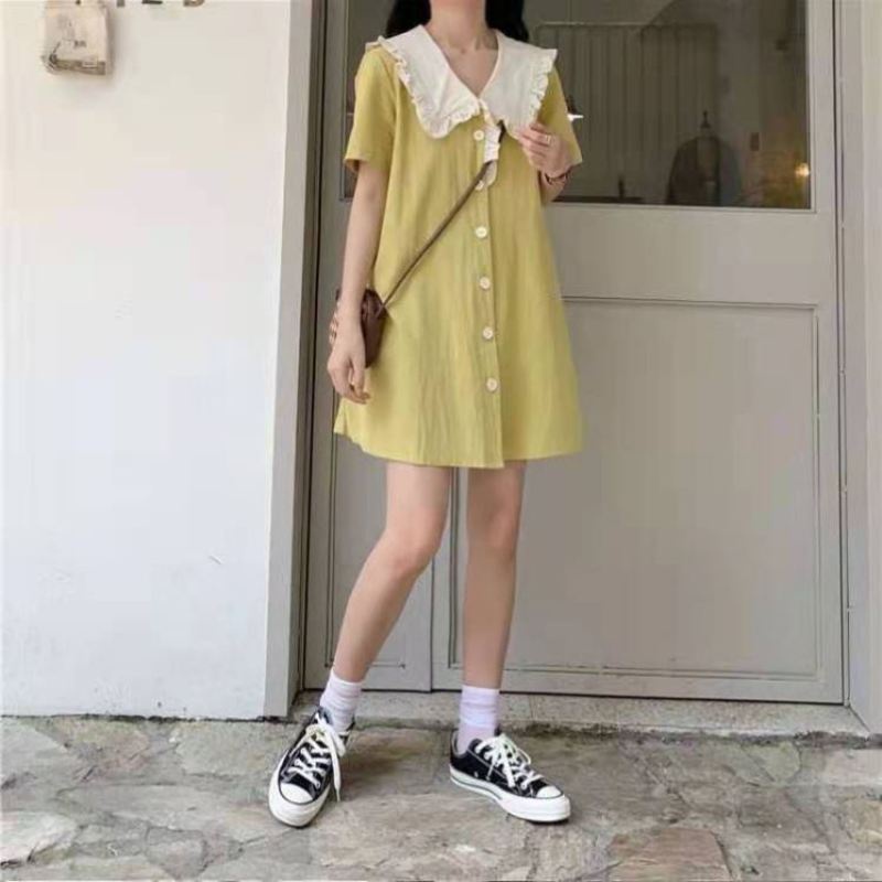 Đầm tay ngắn cổ búp bê thời trang mùa hè thanh lịch cho nữ