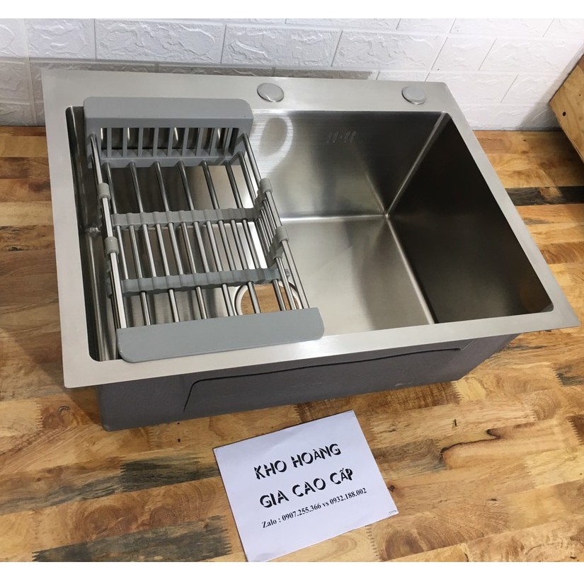 Bồn rửa bát (chén) chậu rửa chén inox 304 Size 60x45cm Tằng kèm xi phông và rổ đa năng