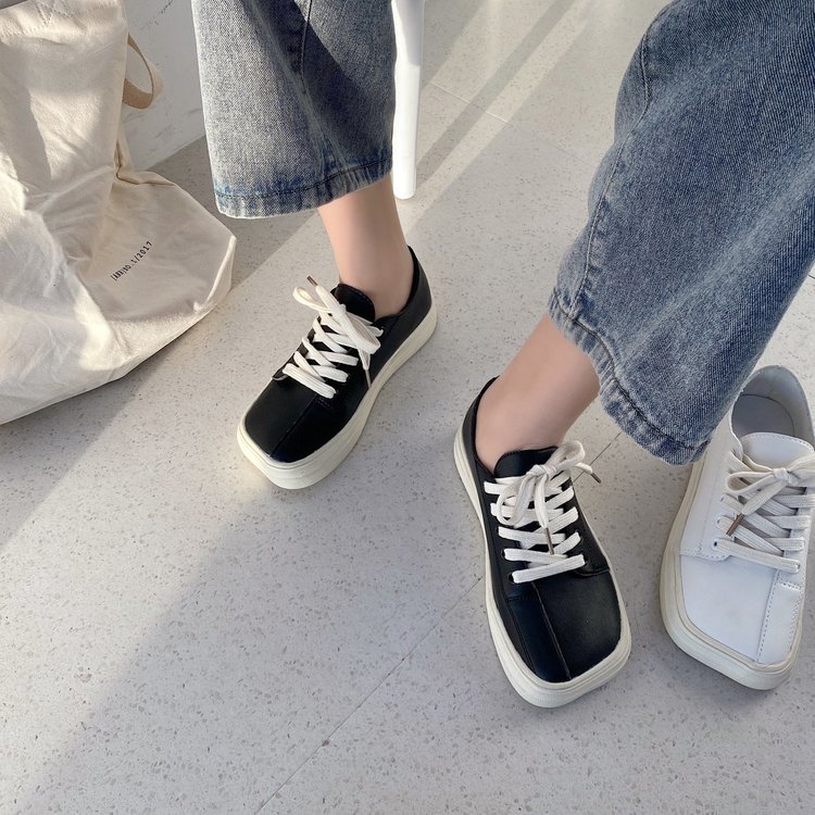 [ Mã 66CBSALE giảm 30K đơn 200K] Giày Thể Thao Vải Bố Đế Bằng Mũi Vuông Buộc Dây Cá Tính Hợp Thời Trang | BigBuy360 - bigbuy360.vn