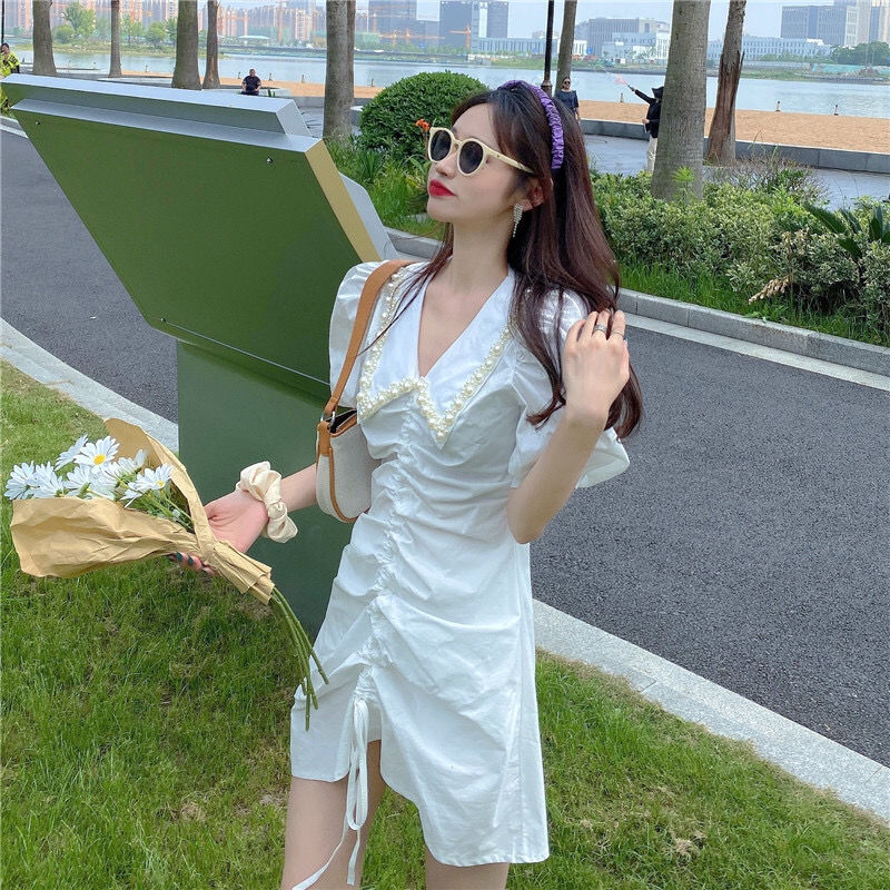 Đầm ôm Tay Ngắn Cổ Chữ V Phong Cách Hàn Quốc