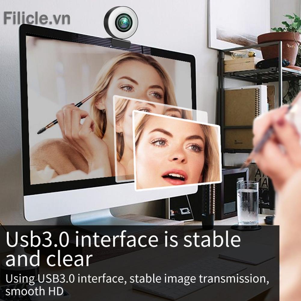 Webcam FILICLE 1080P HD USB kèm micro và vòng đèn dành cho máy tính | BigBuy360 - bigbuy360.vn