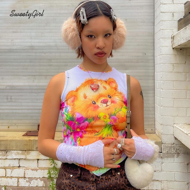 Áo Tank Top 2022 Dáng Ôm Hở Lưng In Họa Tiết Thời Trang Cho Nữ