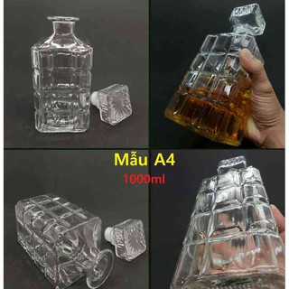 Chai đựng rươu Thủy Tinh 1000ML trong suốt - kiểu Vuông CARO - Vỏ chai rươu sang trọng trong suốt