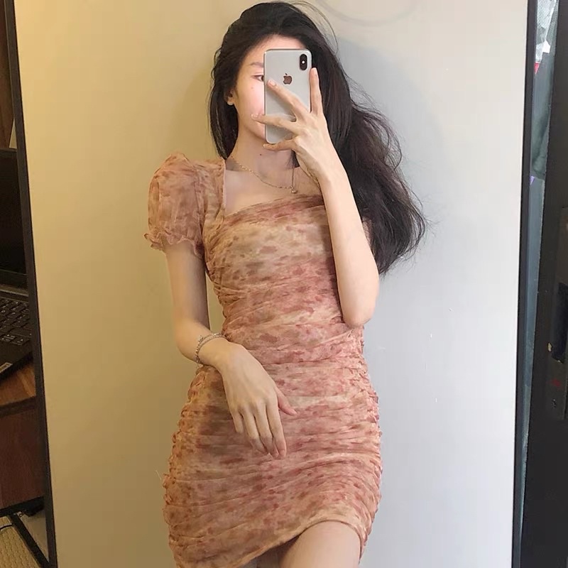 Đầm Body Voan Tay Phồng Nhún Eo Siêu Xinh 🧡Váy Body ôm