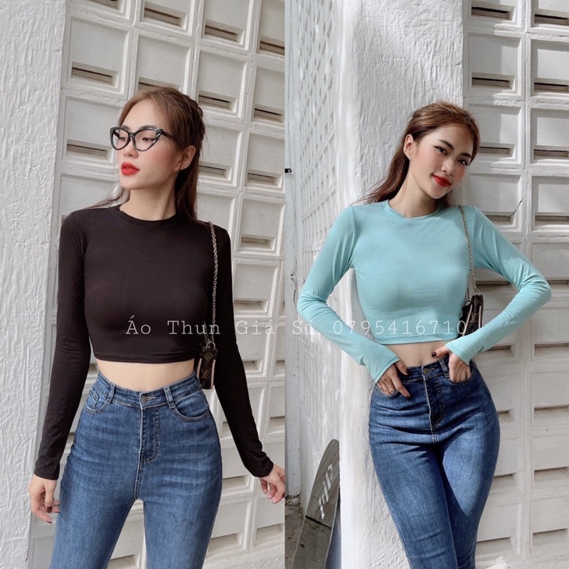 Áo croptop tay dài cho nữ thun lạnh