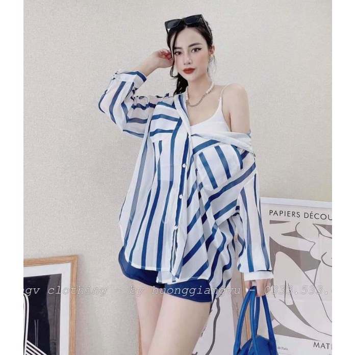 Vải lụa cát kẻ sọc xanh