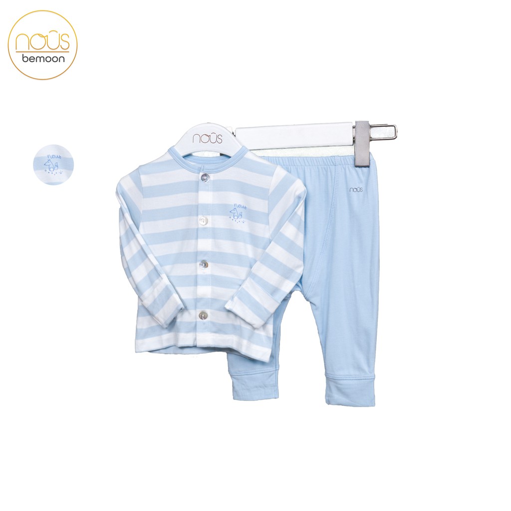 Bộ quần áo sơ sinh cài thẳng Nous Petit newborn kẻ xanh to